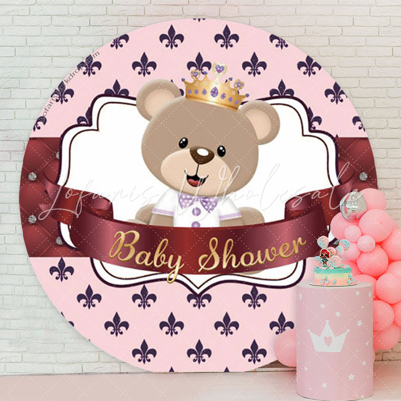 Lofaris Pink Teddy Bear Girl Baby Shower Round Backdrop