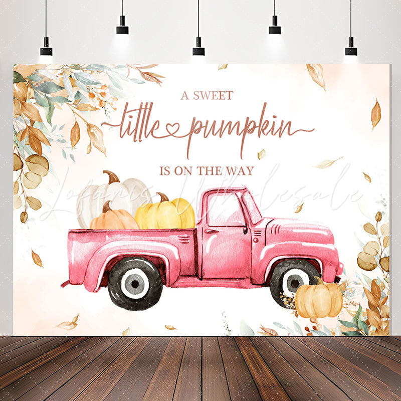 Lofaris Pink Truck Pumpkin On The Way Baby Shower Backdrop