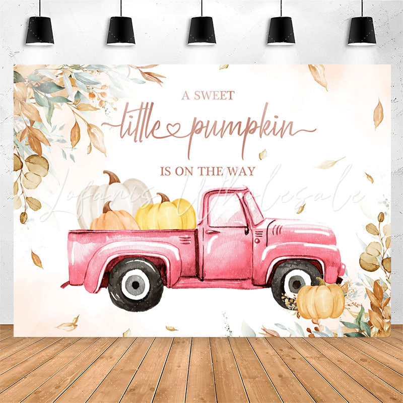 Lofaris Pink Truck Pumpkin On The Way Baby Shower Backdrop