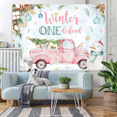 Lofaris Pink Truck Winter Onederland Blue Backdrop For Birthday