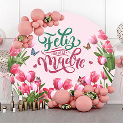 Lofaris Pink Tulip Butterfly Round Backdrop For Mothers Day
