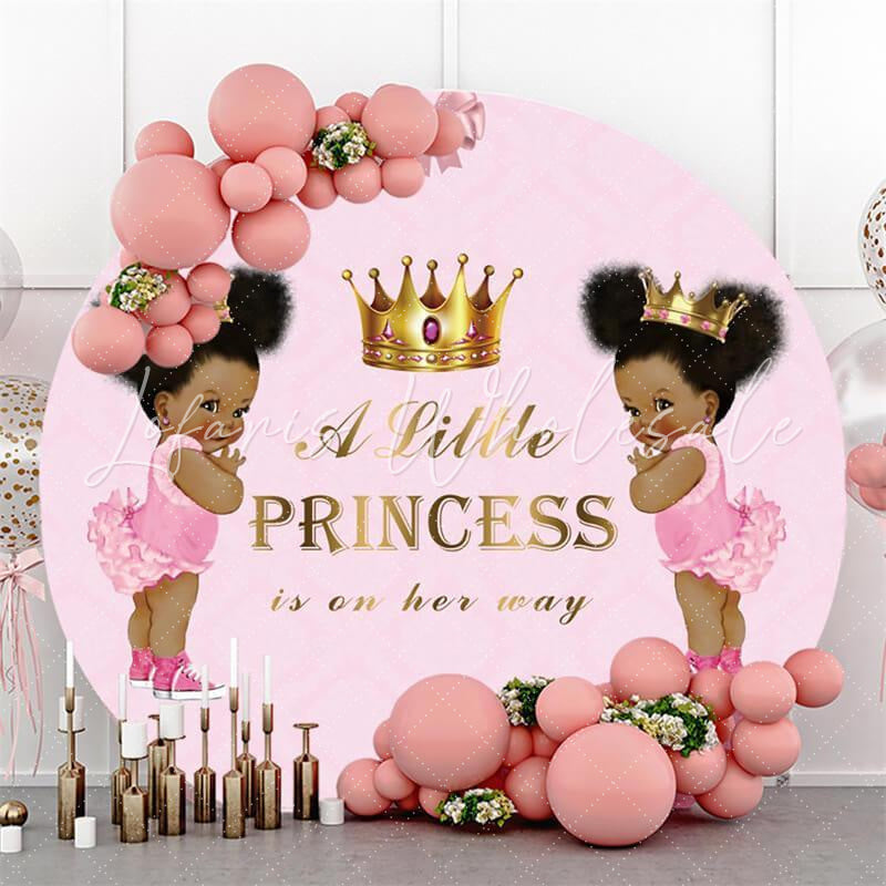 Lofaris Pink Twincess Princess Baby Shower Circle Backdrop