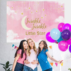 Lofaris Pink Twinkle Little Star Baby Shower Backdrop