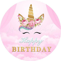 Lofaris Pink Unicorn Circle Happy Birthday Backdrop For Girl