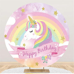 Lofaris Cute Pink Unicorn Circle Happy Birthday Backdrop For Party