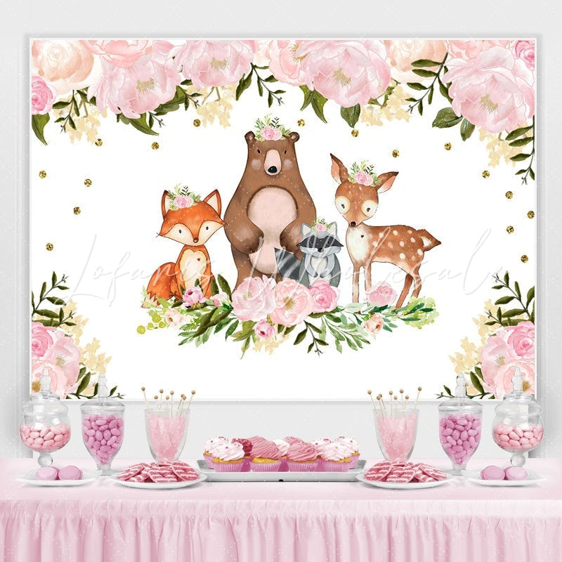 Lofaris Pink Watercolor Floral Woodland Photoshoot Backdrop