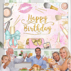 Lofaris Pink Watercolor Happy Birthday Party Backdrop for Girl