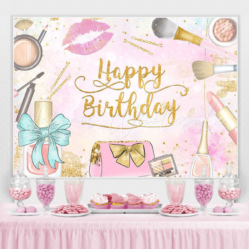 Lofaris Pink Watercolor Happy Birthday Party Backdrop for Girl