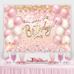 Lofaris Pink White Balloon Glitter Happy Birthday Backdrop