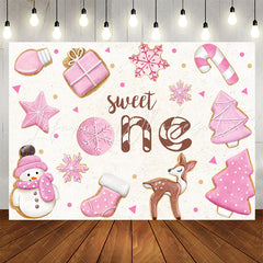 Lofaris Pink White Christmas Sweet One Birthday Backdrop