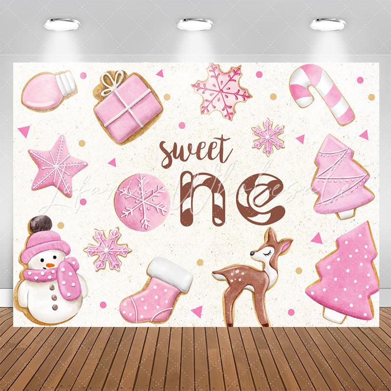 Lofaris Pink White Christmas Sweet One Birthday Backdrop