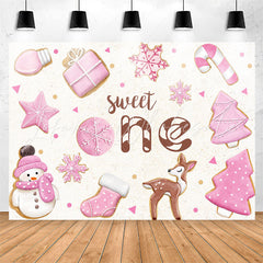 Lofaris Pink White Christmas Sweet One Birthday Backdrop