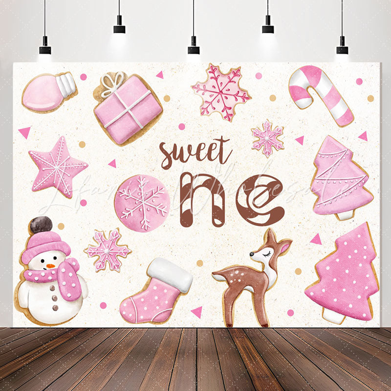 Lofaris Pink White Christmas Sweet One Birthday Backdrop