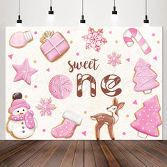 Lofaris Pink White Christmas Sweet One Birthday Backdrop