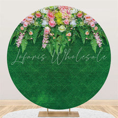 Lofaris Pink White Floral And Green Leaves Round Wedding Backdrop