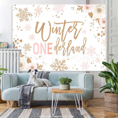 Lofaris Pink White Floral Glitter Winter Onederland Birthday Backdrop