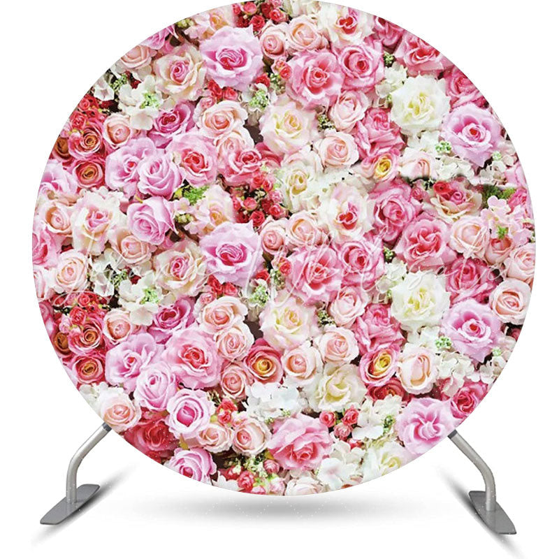Lofaris Pink White Floral Leaves Wall Round Wedding Backdrop