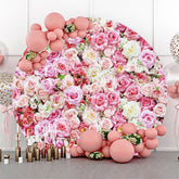 Lofaris Pink White Floral Leaves Wall Round Wedding Backdrop