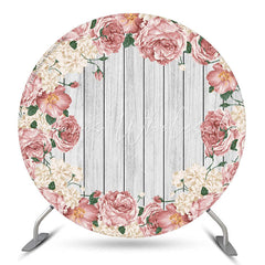 Lofaris Pink White Floral Wood Round Birthday Party Backdrop