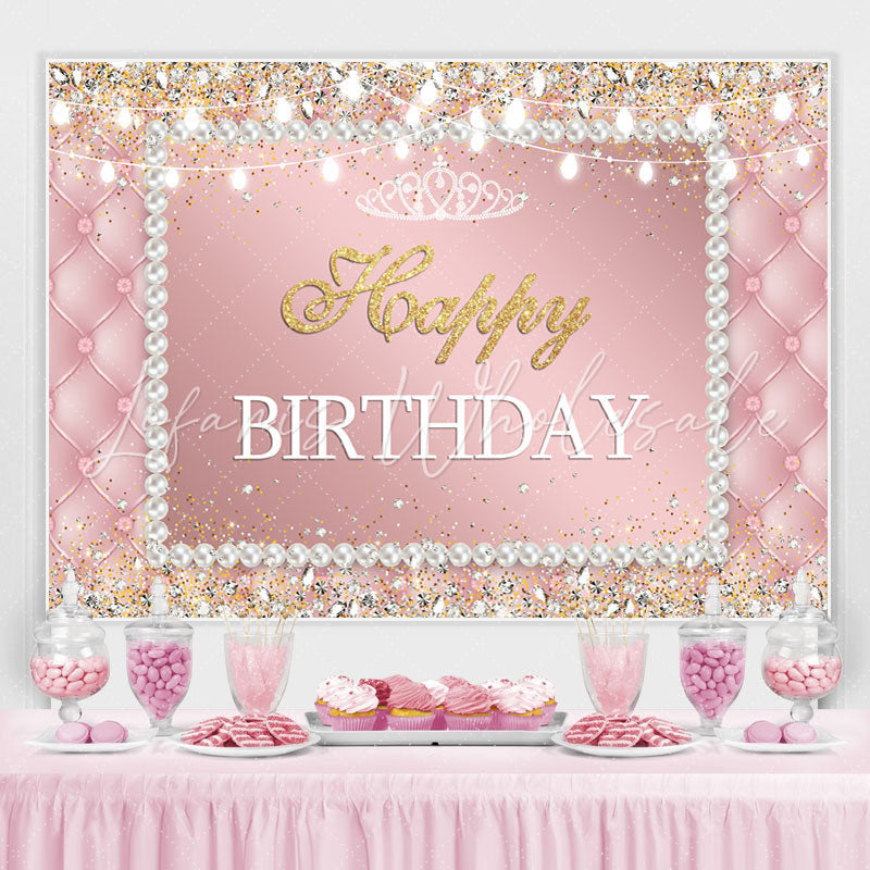Lofaris Pink white pearls shiny diamond happy birthday backdrop