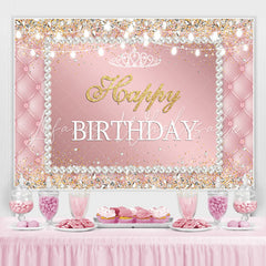 Lofaris Pink white pearls shiny diamond happy birthday backdrop