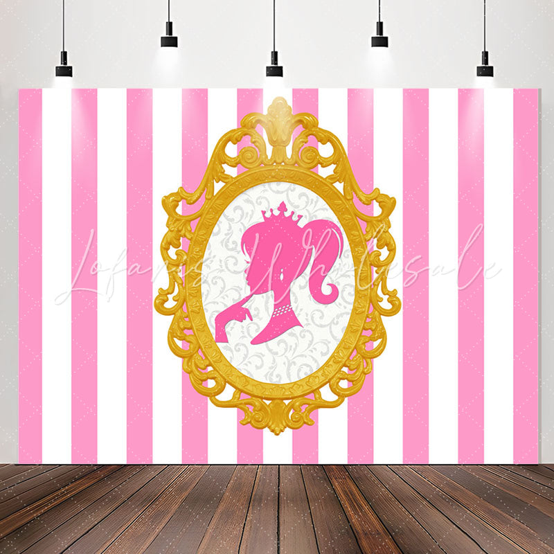 Lofaris Pink White Stripe Princess Photo Backdrop For Party