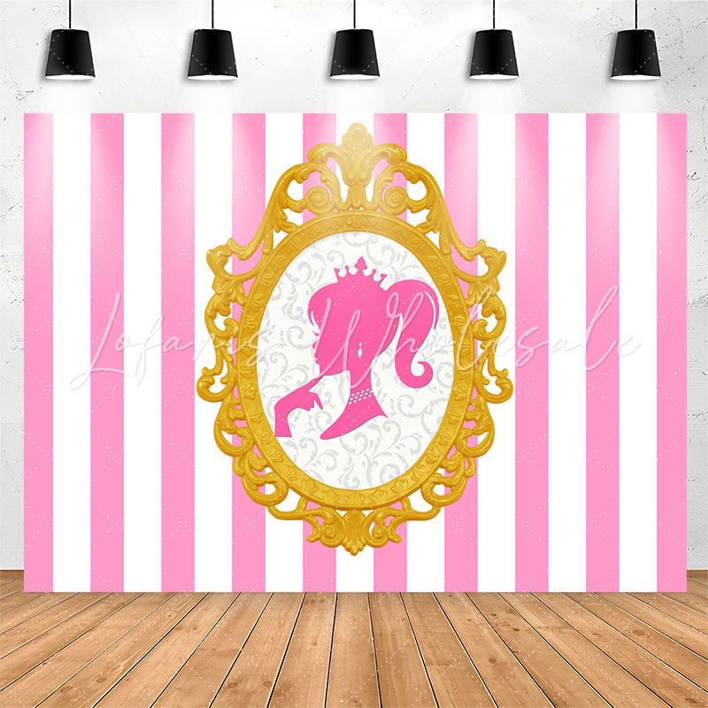 Lofaris Pink White Stripe Princess Photo Backdrop For Party