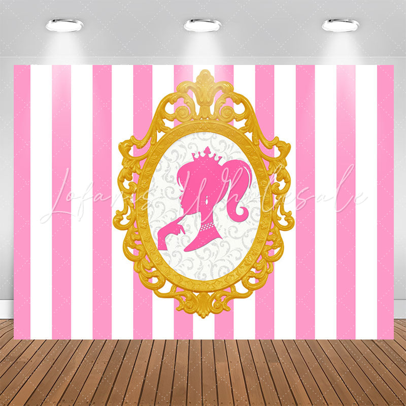 Pink White Stripe Princess Photo Backdrop For Party