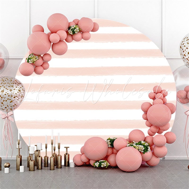Lofaris Pink White Stripe Round Birthday Backdrop For Party