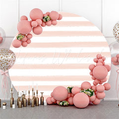 Lofaris Pink White Stripe Round Birthday Backdrop For Party