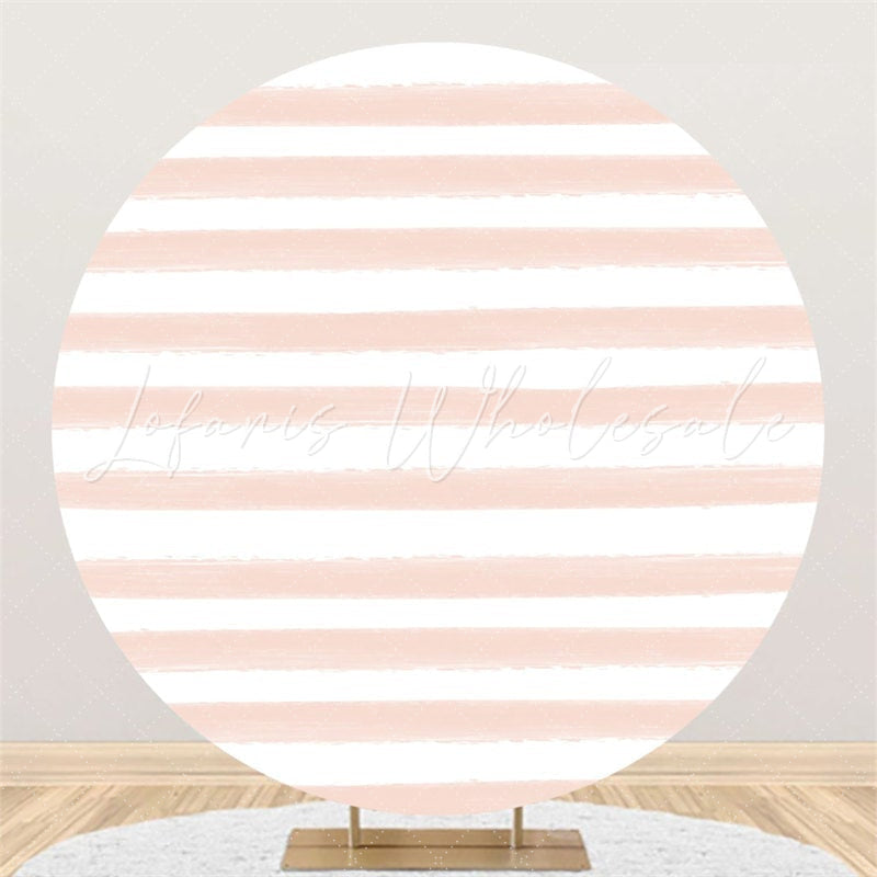 Lofaris Pink White Stripe Round Birthday Backdrop For Party