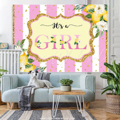 Lofaris Pink White Stripes Glitter Its A Girl Baby Shower Backdrop
