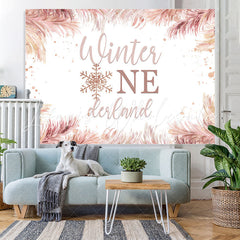 Lofaris Pink Winter One Derland And Snowflake 1st Backdrop