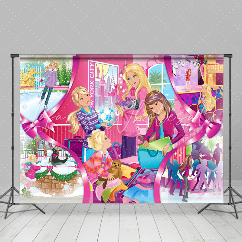 Lofaris Pink Woman Child Dance Snowy Christmas Backdrop