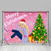 Lofaris Pink Woman Xmas Tree Snowflake Christmas Backdrop
