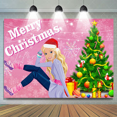 Lofaris Pink Woman Xmas Tree Snowflake Christmas Backdrop