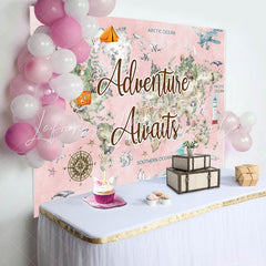 Lofaris Pink World Map Travel Baby Shower Backdrop For Girl