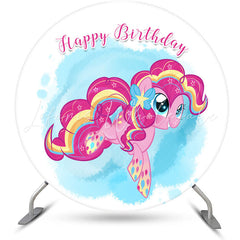 Lofaris Pinky Unicorn Lovely Cartoon Round Birthday Backdrop