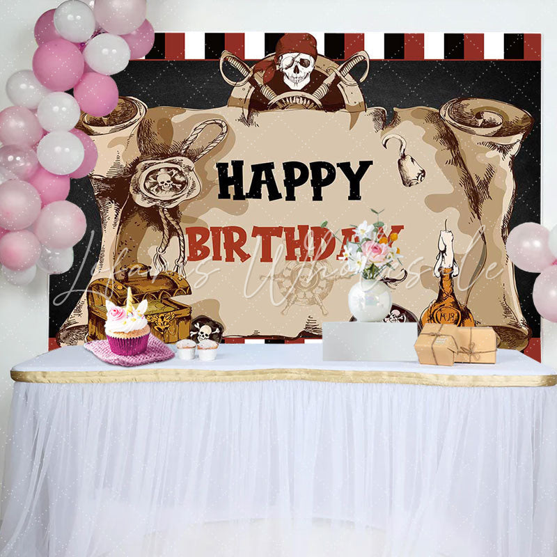 Lofaris Pirate Captain Skull Treasure Map Birthday Backdrop