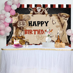 Lofaris Pirate Captain Skull Treasure Map Birthday Backdrop