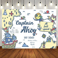 Lofaris Pirate Cats Captain Ahoy White Baby Shower Backdrop