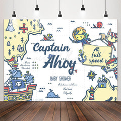 Lofaris Pirate Cats Captain Ahoy White Baby Shower Backdrop