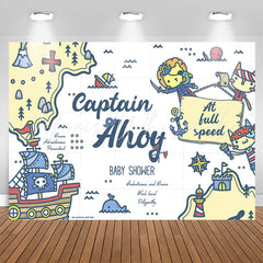 Lofaris Pirate Cats Captain Ahoy White Baby Shower Backdrop