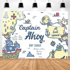 Lofaris Pirate Cats Captain Ahoy White Baby Shower Backdrop