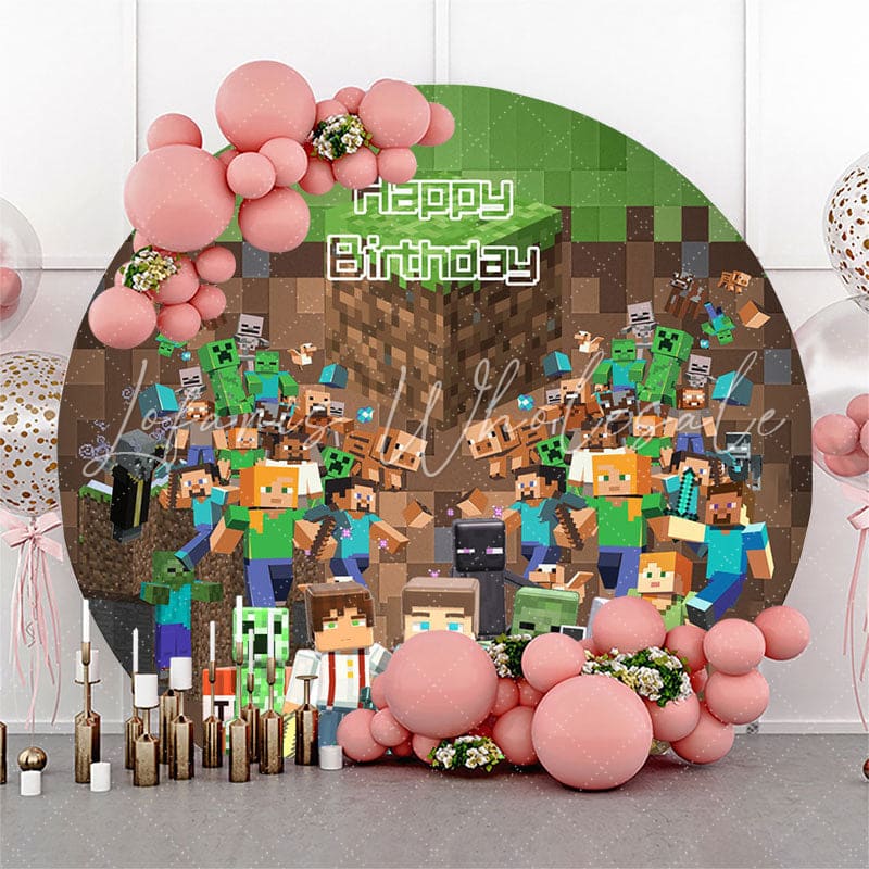 Lofaris Pixel Cube Men Game Style Birthday Backdrop For Kids