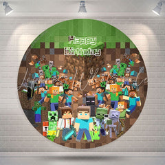Lofaris Pixel Cube Men Game Style Birthday Backdrop For Kids