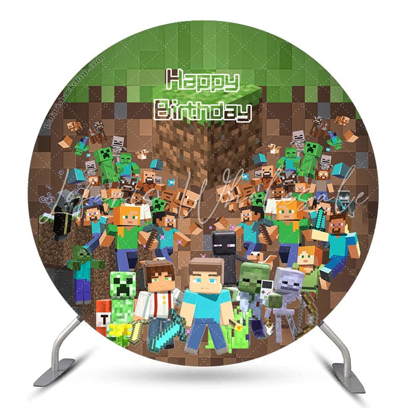 Lofaris Pixel Cube Men Game Style Birthday Backdrop For Kids