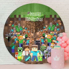 Lofaris Pixel Cube Men Game Style Birthday Backdrop For Kids