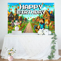 Pixel Miner Villager Gaming Video Happy Boy Birthday Backdrop