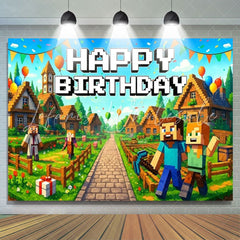 Pixel Miner Villager Gaming Video Happy Boy Birthday Backdrop